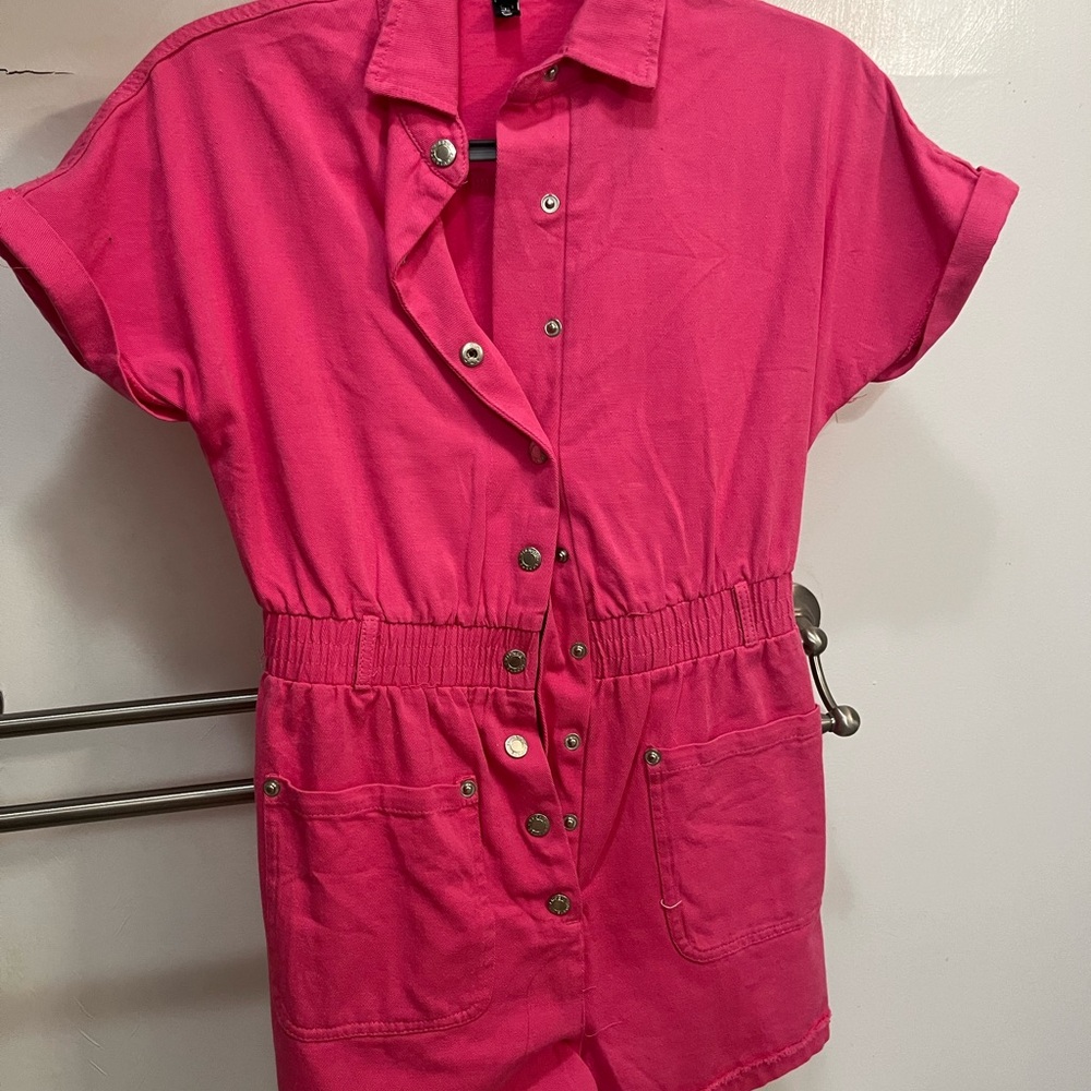 Vibrant Pink Button-Up Romper